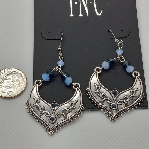 New INC International Concept Statement Dangle Blue Silver Tone Pierced Earrings - Picture 4 of 5